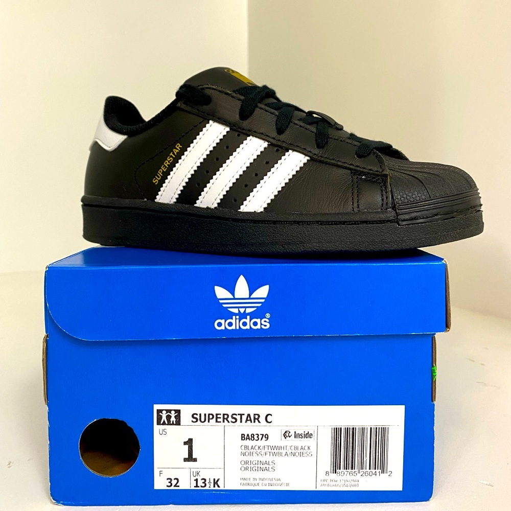 NWT Children’s Adidas Superstar-Black Leather sz1